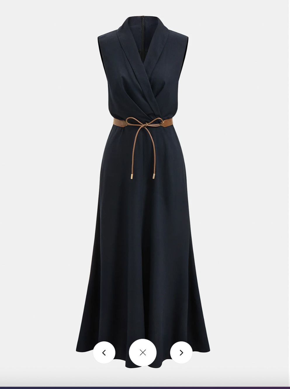 Commense Navy Sleeveless Wrap Maxi Dress with Tan Belt